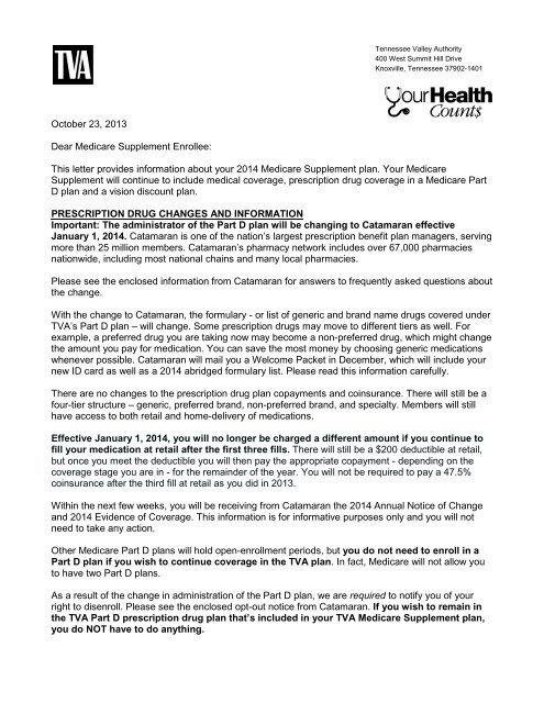 TVA Letter on Medicare Supplement Plan for 2013 ... TVA Letter on Medicare Supplement Plan for 2013 ...