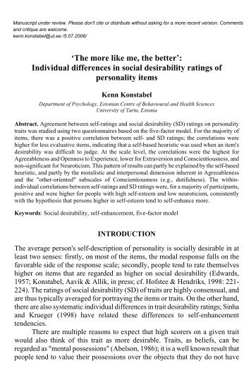 Individual differences in social desirability ratings of personality items