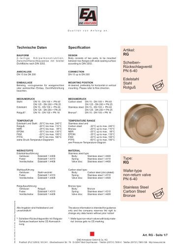Artikel: RG Scheiben- Rückschlagventil PN 6-40 Edelstahl Stahl ...