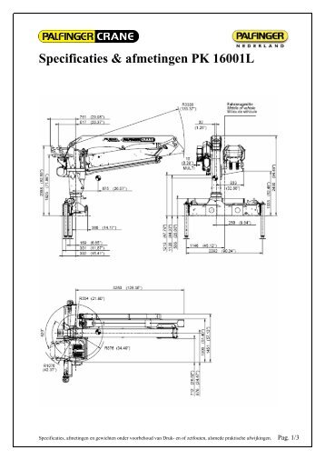 bijlage: Specificaties & afmetingen PK 16001L - Palfinger