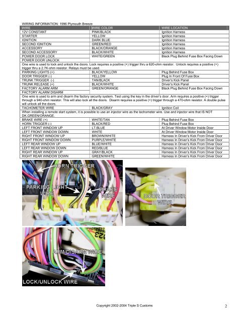 Alarmsellout Diagrams/PLYMOUTH BREEZE 1996-2000