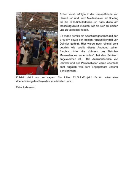 Daimler Jobmesse BFS hinter den Kulissen 2013 - Hanse-Schule