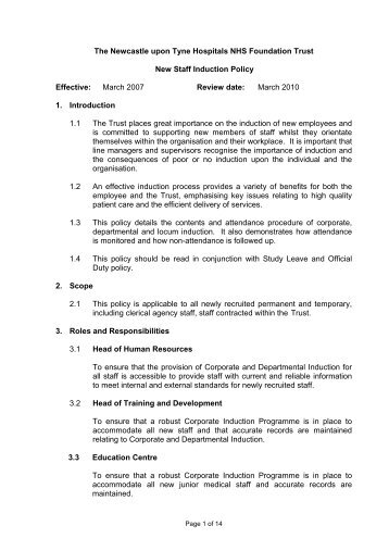 New Staff Induction Policy (114KB pdf) - Newcastle Hospitals