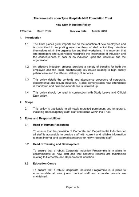 New Staff Induction Policy (114KB pdf) - Newcastle Hospitals