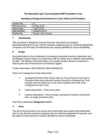 Handling of Surgical Instruments on Loan, Policy and Procedure