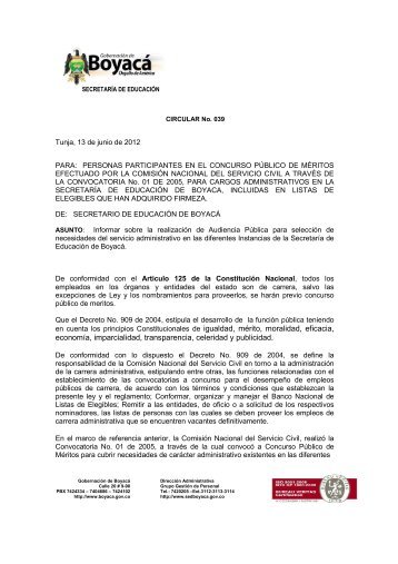 Circular No. 039 - Secretaria de Educación de Boyacá