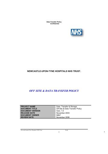 Off site Policy (38KB pdf) - Newcastle Hospitals