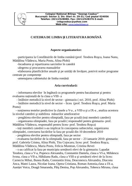 Raport de activitate.pdf - Colegiul NaÈional Bilingv "George CoÈbuc"