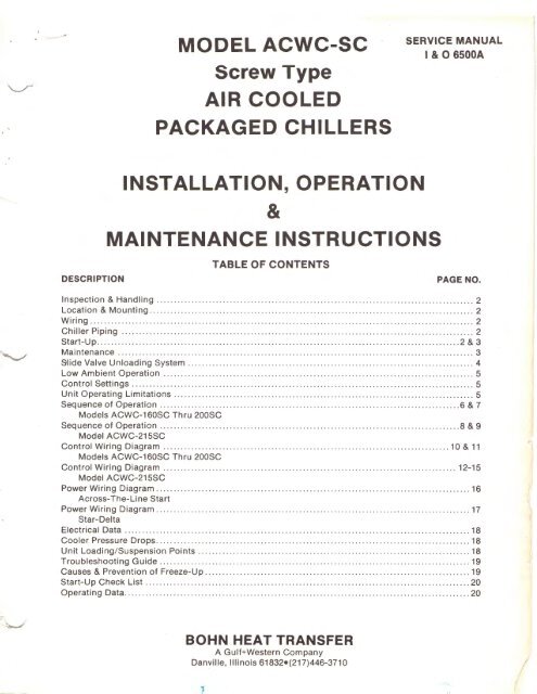 Screw Type Air-Cooled Packaged Chillers ACWC-SC