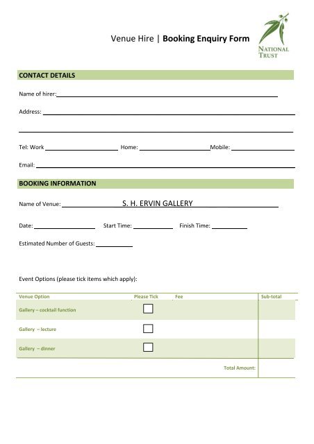 Venue Hire | Booking Enquiry Form