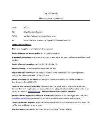City of Vandalia Shelter Rental Guidelines - Vandalia, Ohio