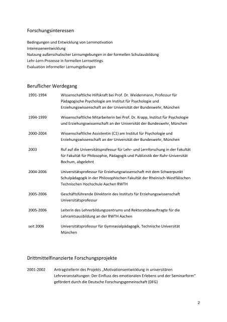 Curriculum Vitae - Prof. Dr. Doris Lewalter - Fachgebiet ...