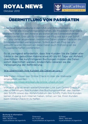 Übermittlung von Passdaten - Royal Caribbean International