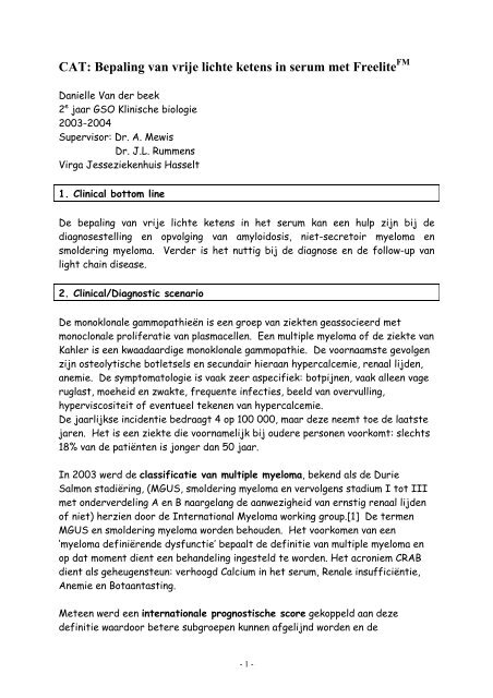 CAT: Bepaling van vrije lichte ketens in serum met ... - UZ Leuven