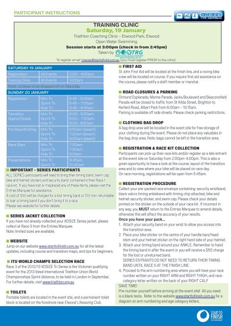 RACE DAY INFORMATION SHEET - Start to Finish