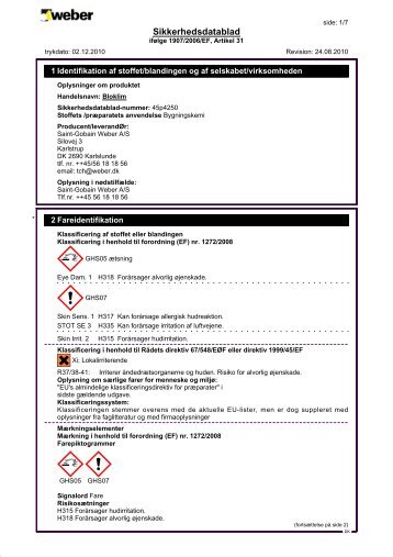 Sikkerhedsdatablad 1 - Weber