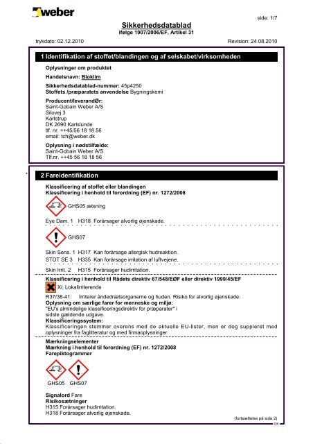 Sikkerhedsdatablad 1 - Weber