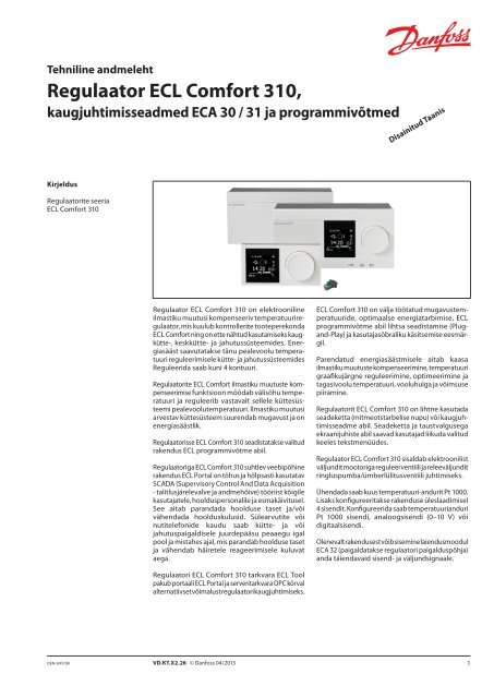 Regulaator ECL Comfort 310, kaugjuhtimisseadmed ECA ... - Danfoss