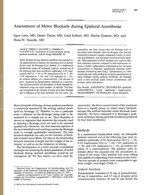 Assessment of Motor Blockade during Epidural Anesthesia