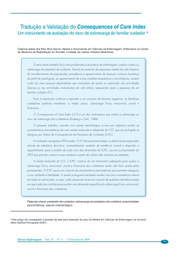 TraduÃ§Ã£o e ValidaÃ§Ã£o do Consequences of Care Index - Pensar ...