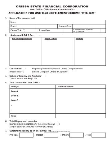 application for one time settlement scheme “ots-2007” - OSFC