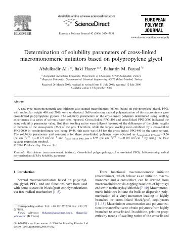 Determination of solubility parameters of cross-linked ...