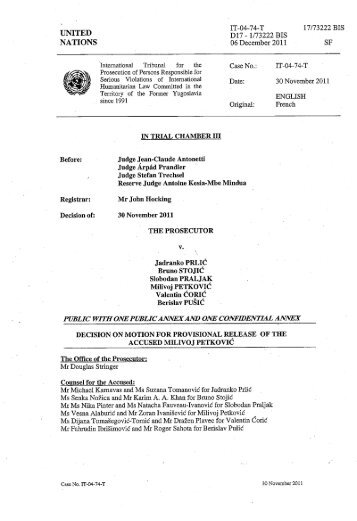 Decision on motion for provisional release of the accused ... - ICTY