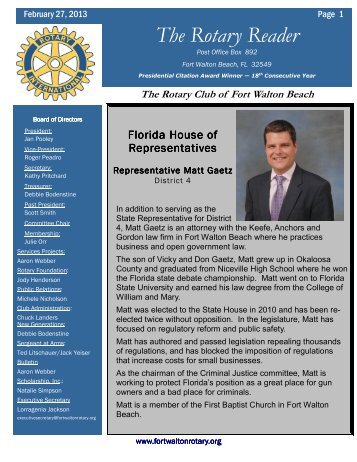 The Rotary Reader - Rotary of Fort Walton Beach Main Page