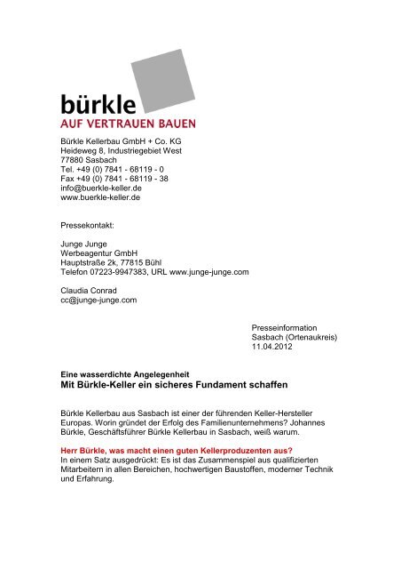 Mit Bürkle-Keller ein sicheres Fundament schaffen - Betonwerk ...