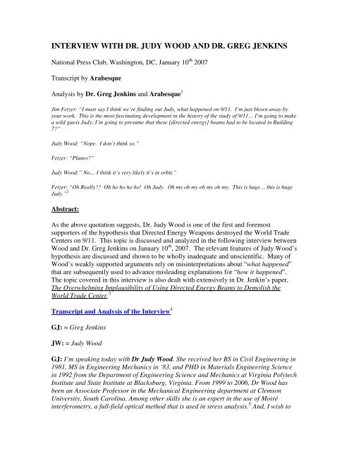 interview with dr. judy wood and dr. greg jenkins - Journal of 9/11 ...