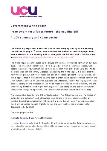 Government White Paper 'Framework for a fairer future - the ... - UCU