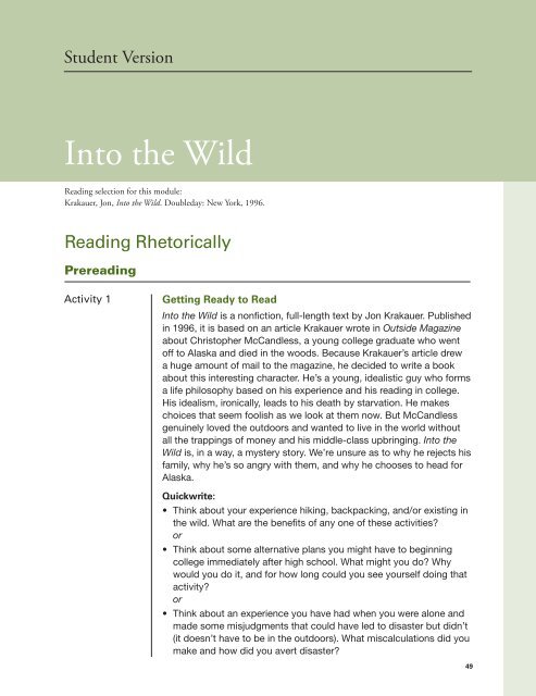 Why read Into the Wild?