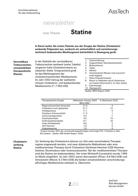 newsletter Statine - AssTech ist Risk Management Service
