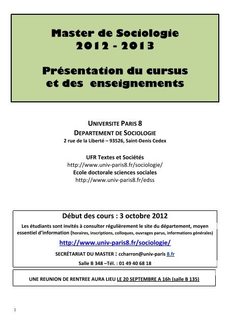 Brochure complète de présentation du master ... - Université Paris 8