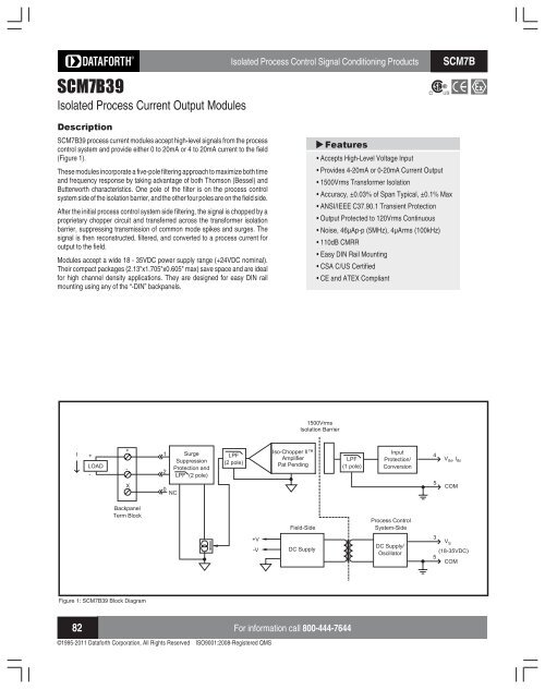 SCM7B39 Isolated Process Current Output Modules - Dataforth