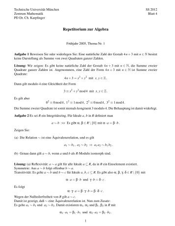 Repetitorium zur Algebra - Technische Universität München