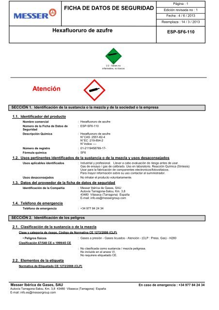 Hexafluoruro de azufre - Messer