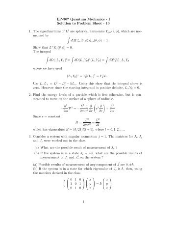 EP-307 Quantum Mechanics - I Solution to Problem Sheet - 10 1 ...