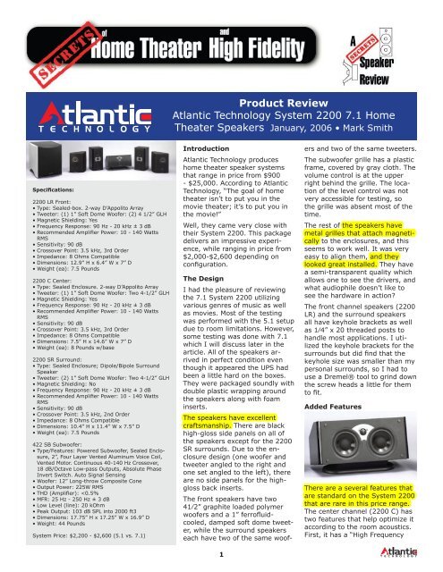Secrets System 2200 review.indd - Atlantic Technology