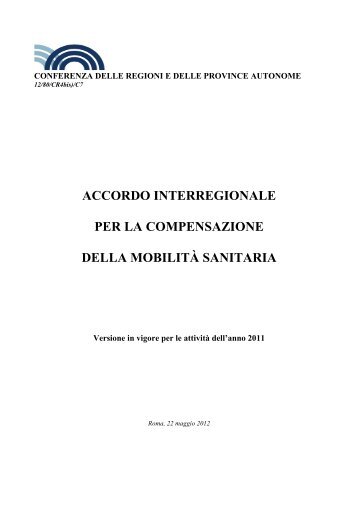 accordo interregionale per la compensazione della mobilitÃ  sanitaria