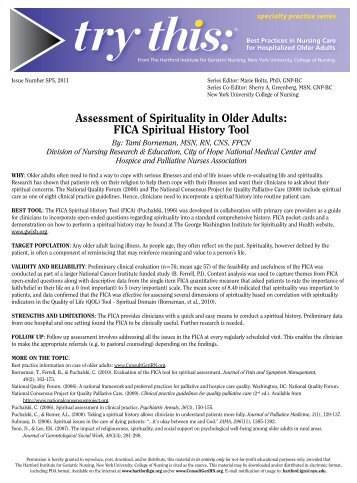 Assessment of Spirituality in Older Adults: FICA Spiritual History Tool
