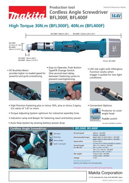 BFL300F BFL400F Cordless Angle Screwdriver Makita