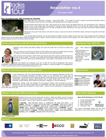 Newsletter no.4 - Ladies European Tour