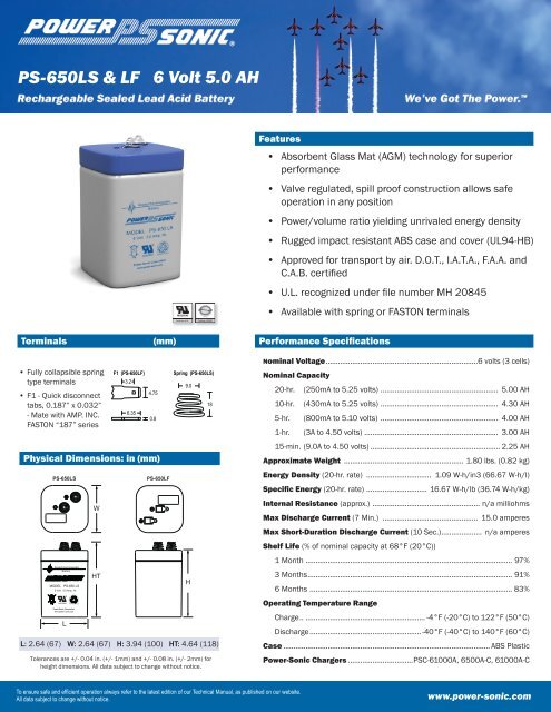 PS-650LS & LF 6 Volt 5.0 AH - Power-Sonic Corp.