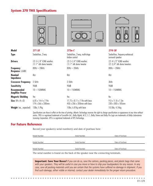 SYSTEM 270 THX High Performance THX Select Certified Home ...