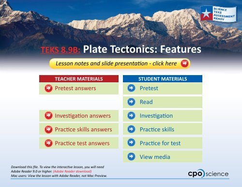 TEKS 8.9B: Plate Tectonics: Features