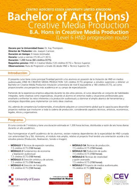 Bachelor Degree in Creative Media Production - CEV