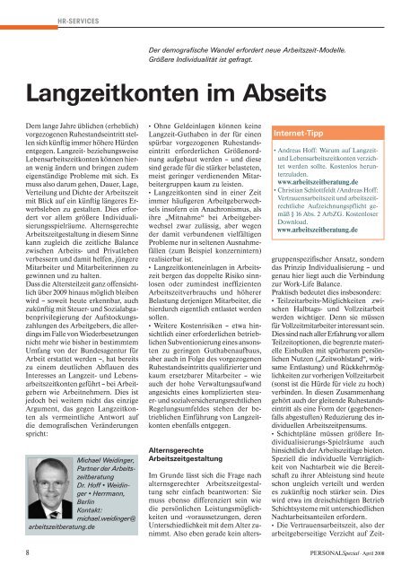 Langzeitkonten im Abseits - Arbeitszeitberatung Dr. Hoff Weidinger ...