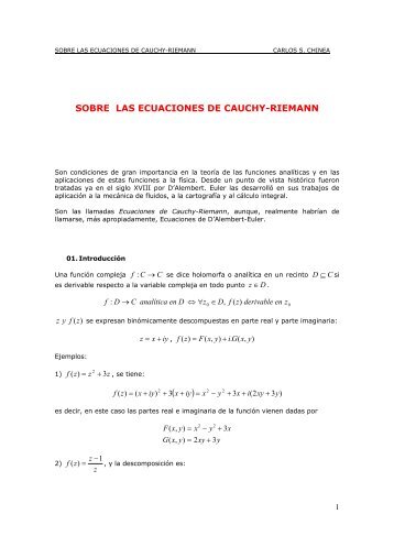 SOBRE LAS ECUACIONES DE CAUCHY-RIEMANN - Casanchi