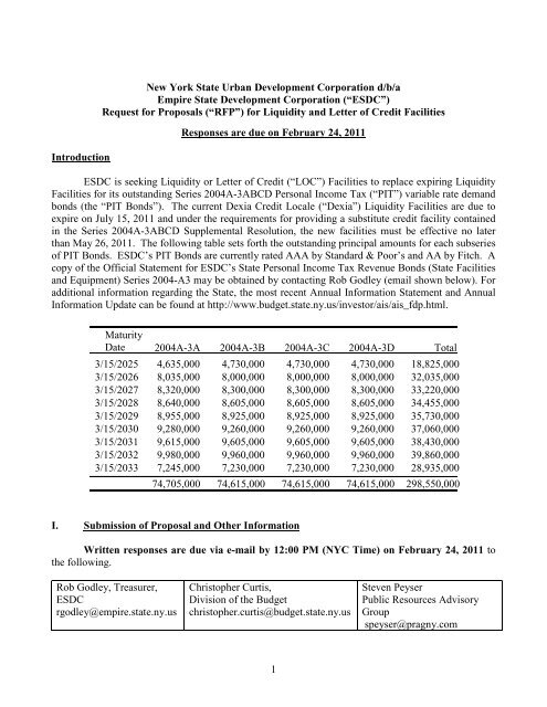 Request for Proposals for Liquidity and Letter of Credit Facilities